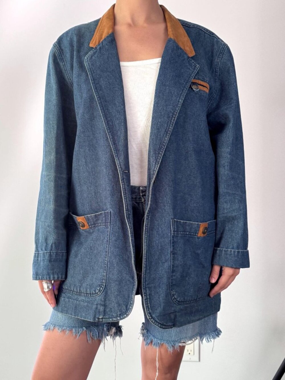 90s vintage Jantzen blue denim western utility oversized chore jacket barn coat